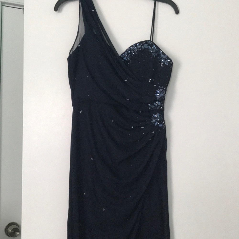 Long navy cocktail dress
